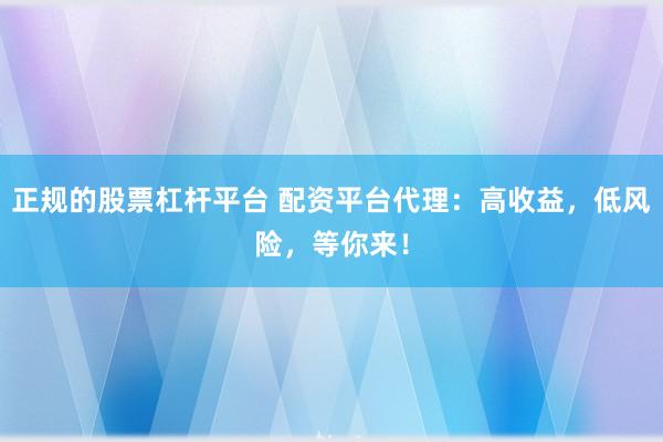 正规的股票杠杆平台 配资平台代理：高收益，低风险，等你来！