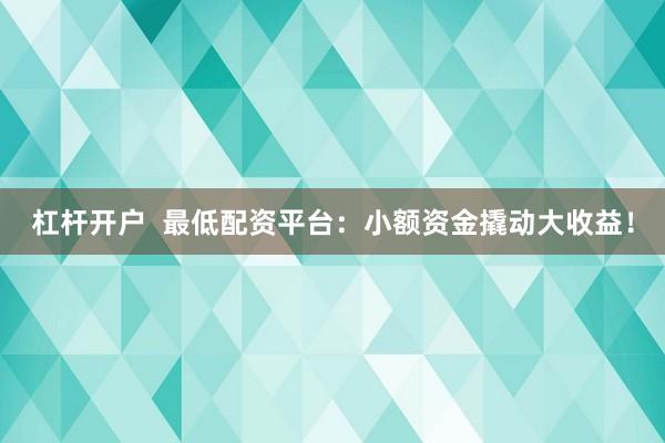 杠杆开户  最低配资平台：小额资金撬动大收益！