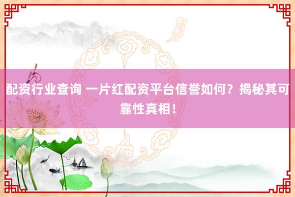 配资行业查询 一片红配资平台信誉如何？揭秘其可靠性真相！
