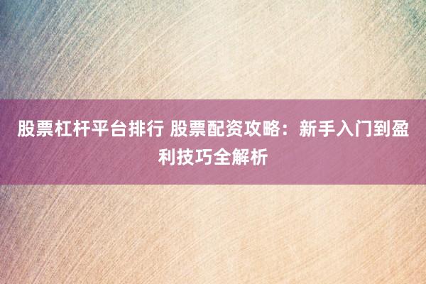 股票杠杆平台排行 股票配资攻略：新手入门到盈利技巧全解析