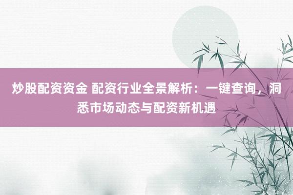 炒股配资资金 配资行业全景解析：一键查询，洞悉市场动态与配资新机遇