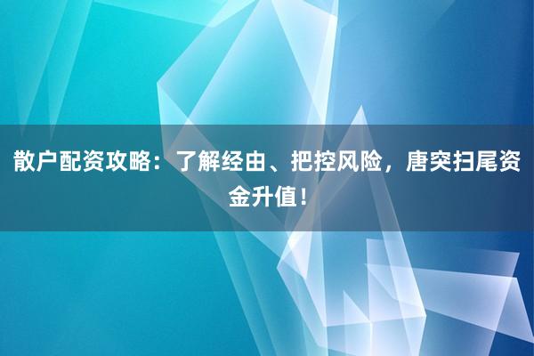 散户配资攻略:了解经由、把控风险,唐突扫尾资金升值!