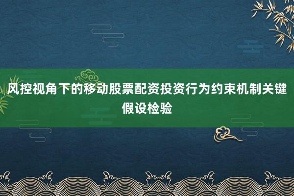 风控视角下的移动股票配资投资行为约束机制关键假设检验