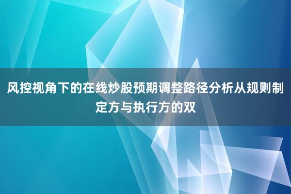 风控视角下的在线炒股预期调整路径分析从规则制定方与执行方的双