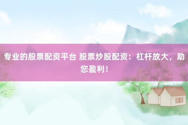 专业的股票配资平台 股票炒股配资：杠杆放大，助您盈利！