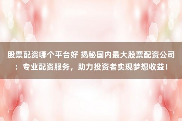 股票配资哪个平台好 揭秘国内最大股票配资公司:专业配资服务,助力投资者实现梦想收益!