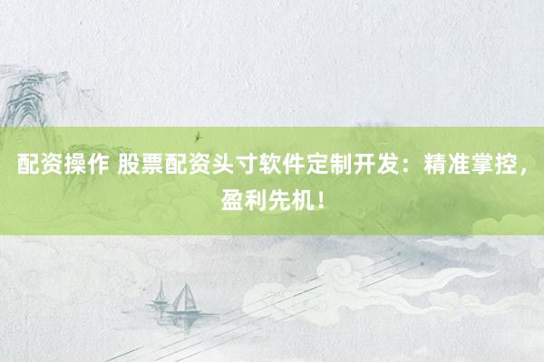 配资操作 股票配资头寸软件定制开发：精准掌控，盈利先机！
